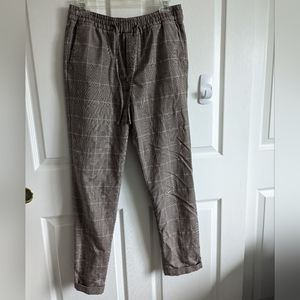 Women's Pull On Trousers H&M Brown Plaid Joggers Drawstring Cuffed Pants Small S
